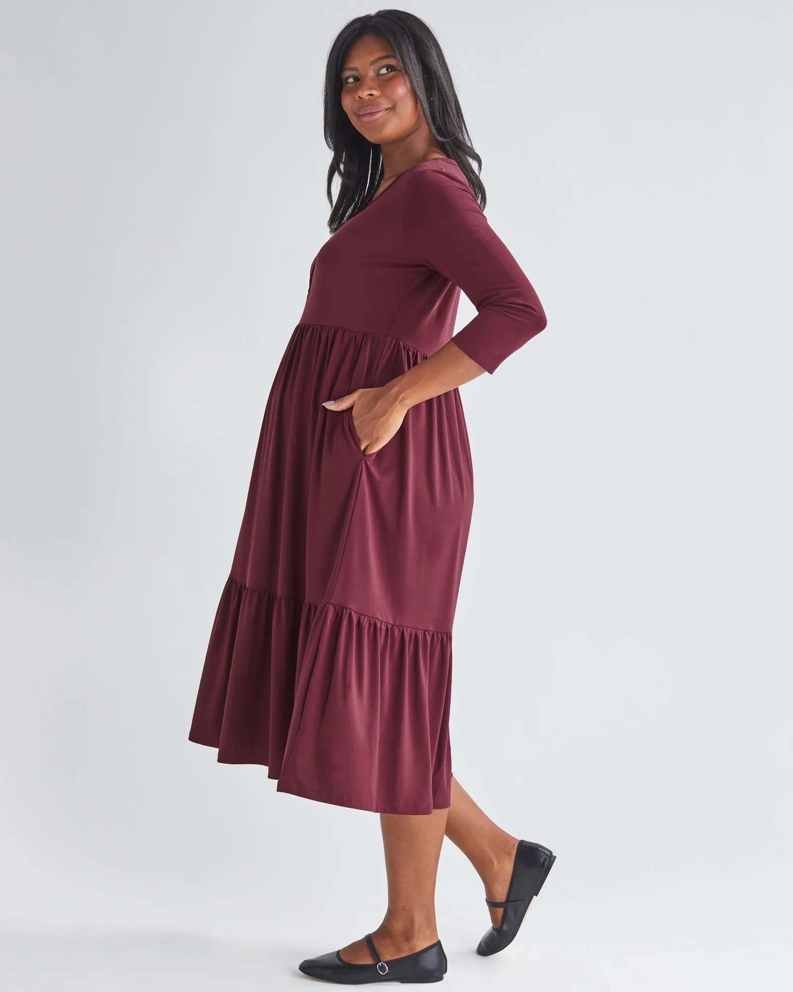 Essential Maternity Midi Dress in Burgundy