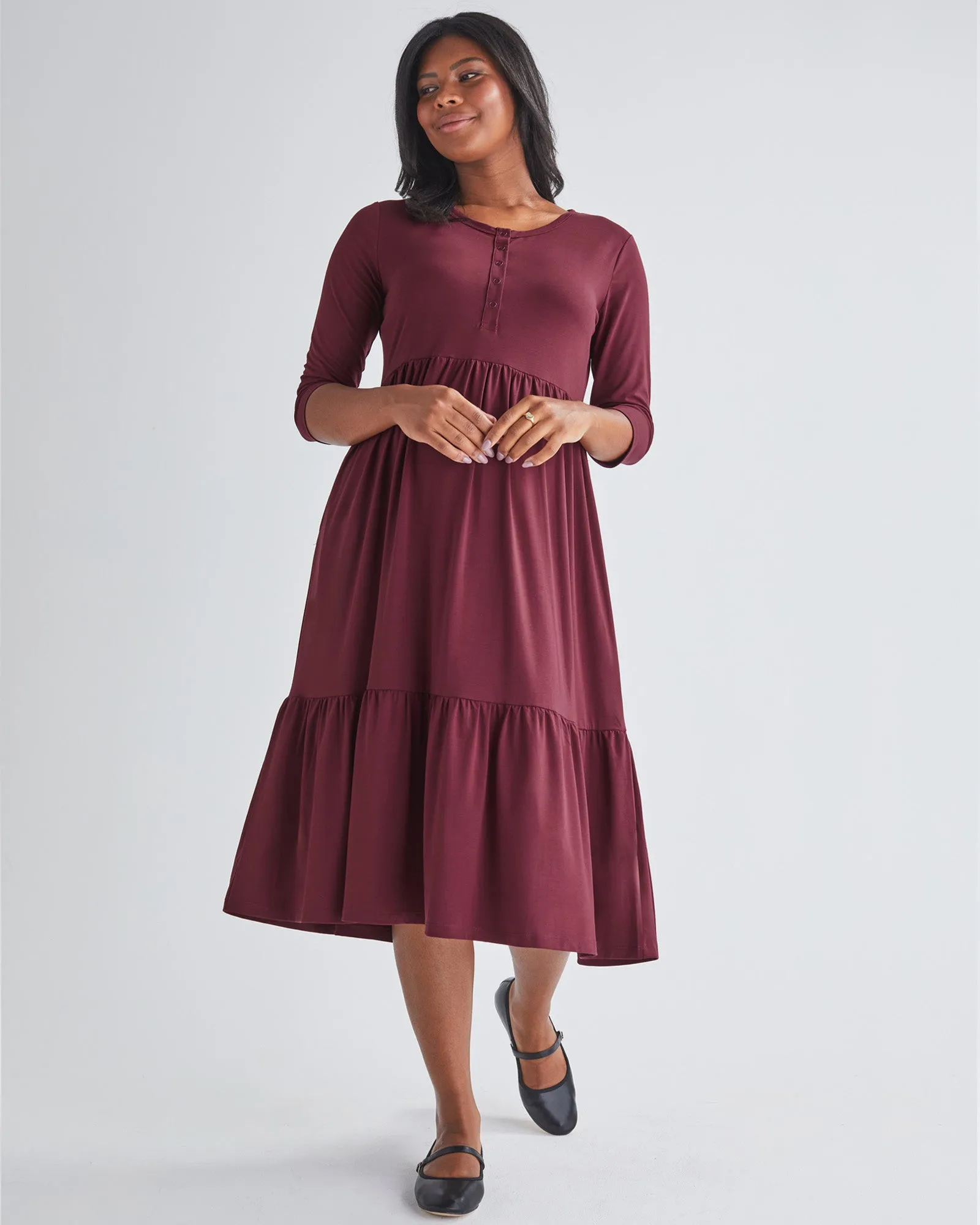 Essential Maternity Midi Dress in Burgundy