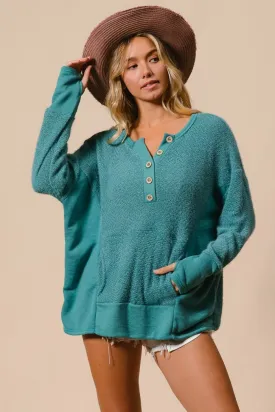 Explore More Collection - BiBi Thumb Opening Long Sleeve Top with Kangaroo Pocket