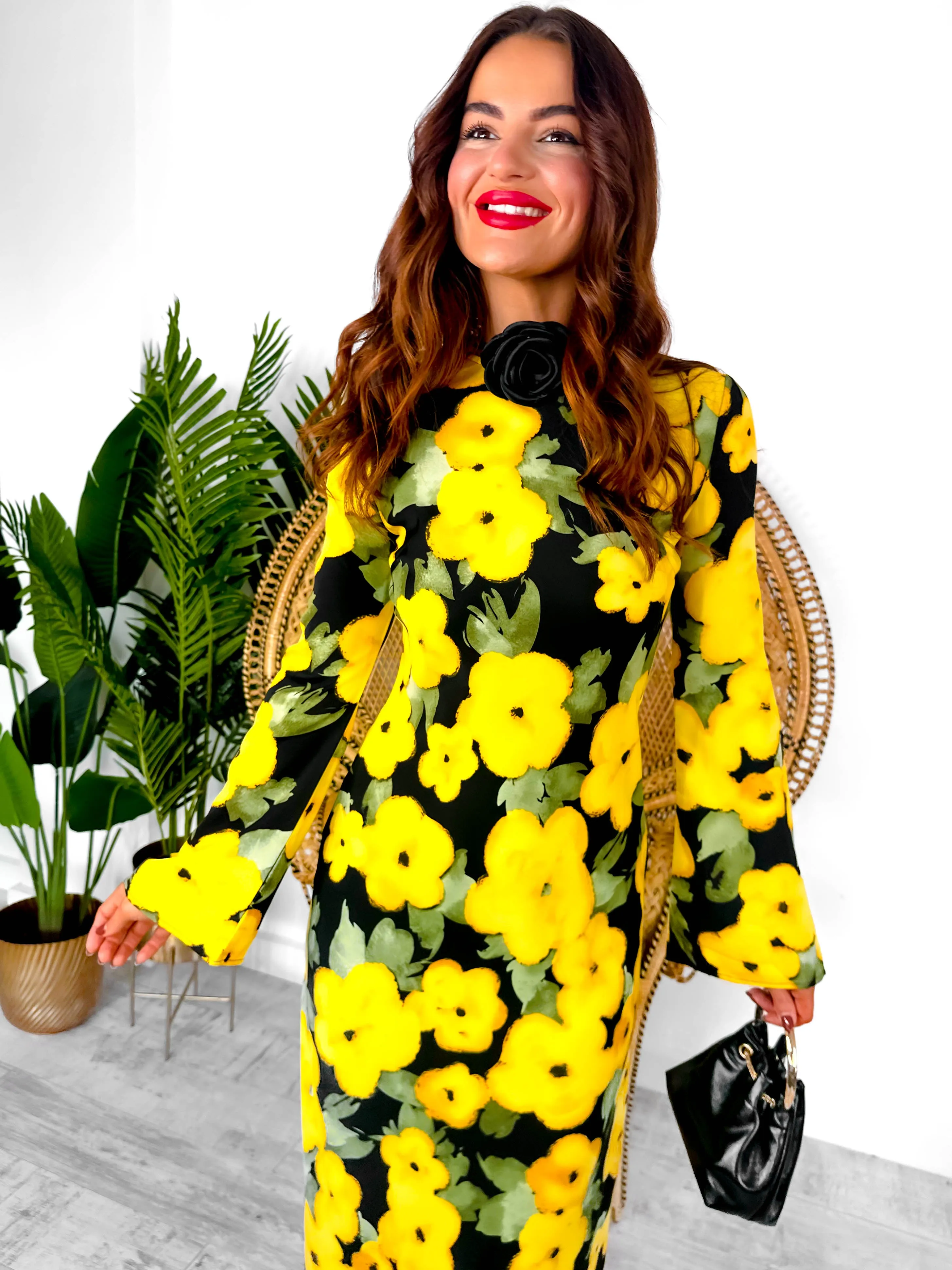 Floral About Me - Black Yellow Floral Maxi Dress