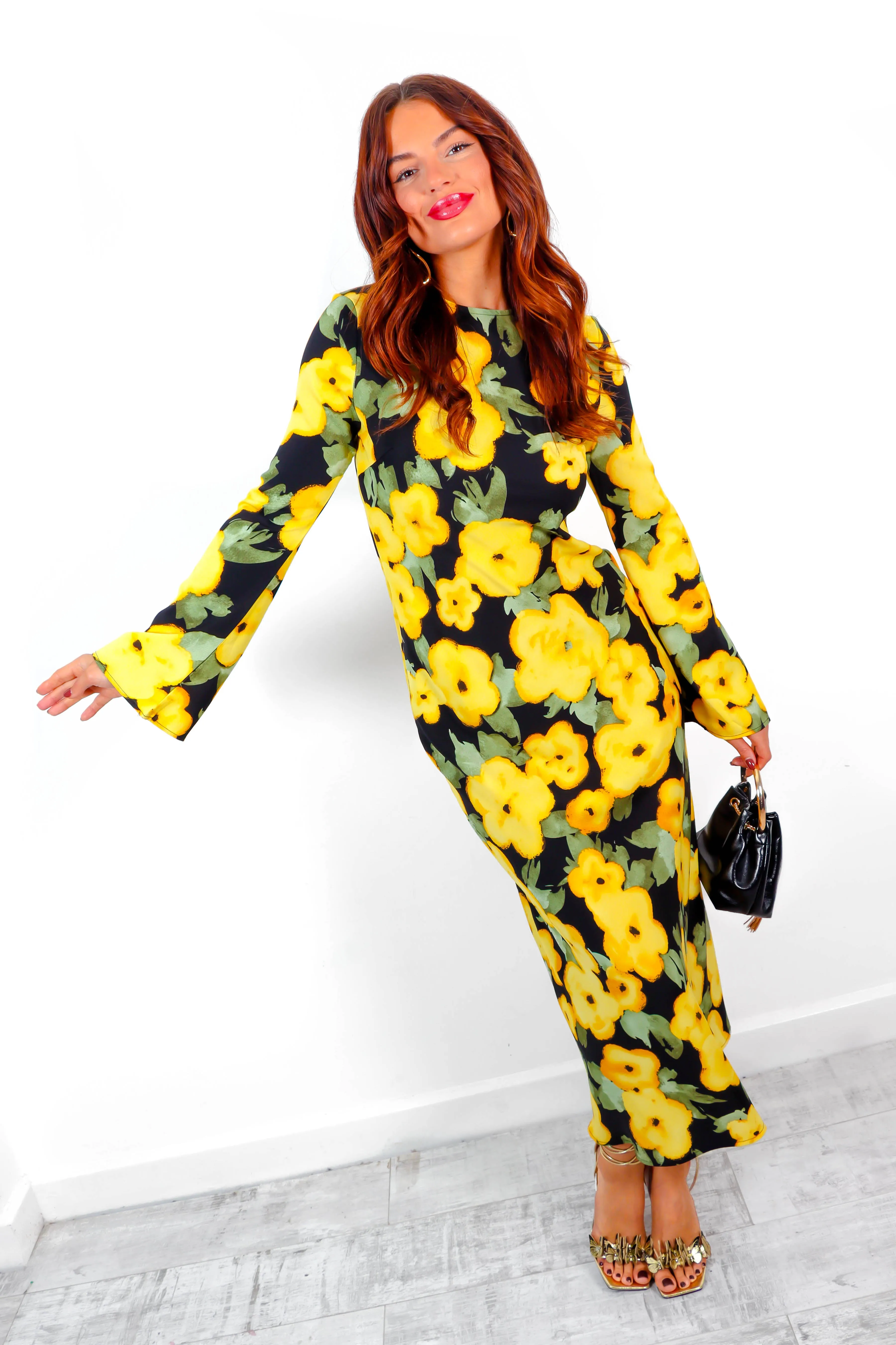 Floral About Me - Black Yellow Floral Maxi Dress