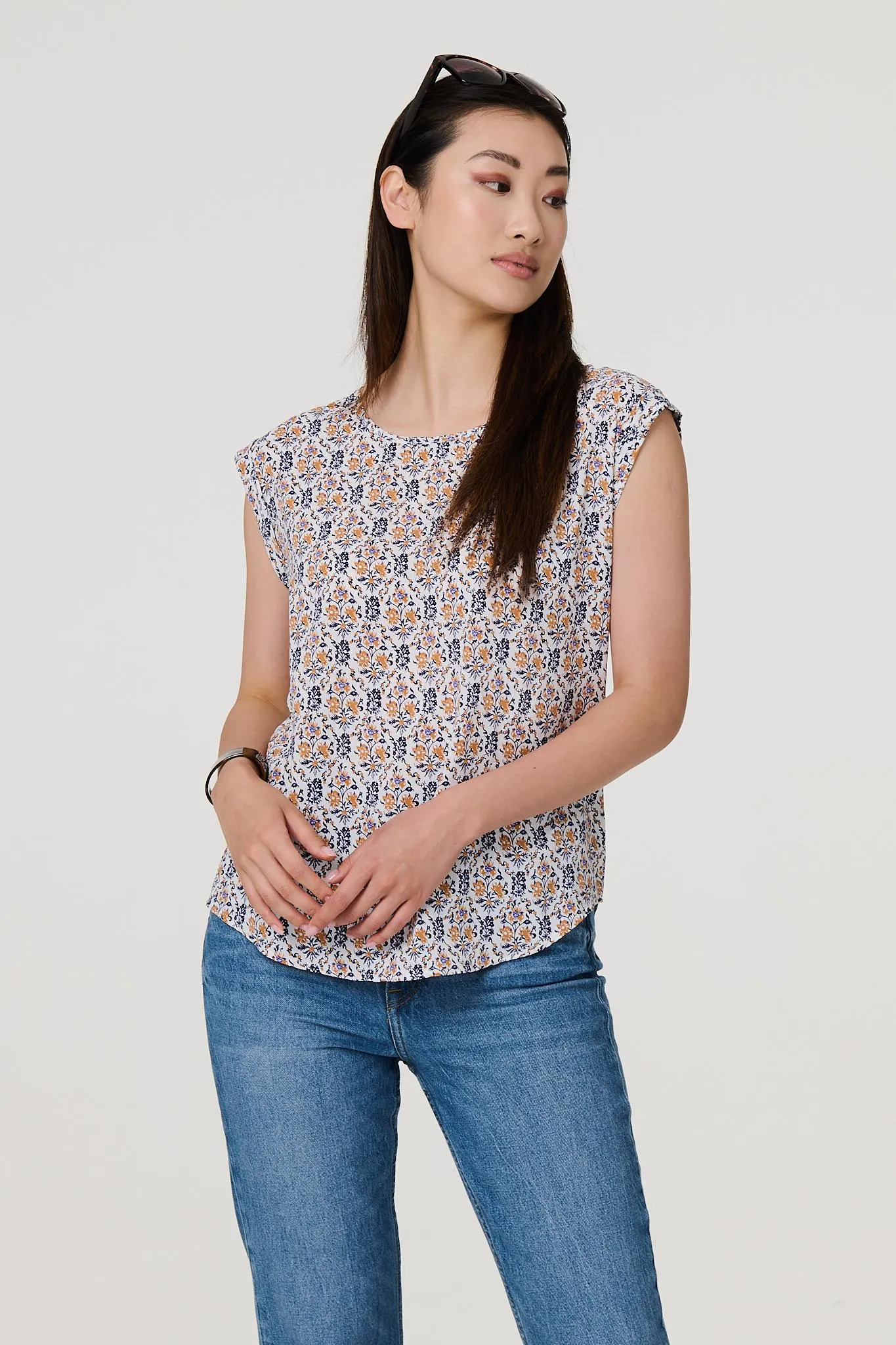 Floral Cap Sleeve Relaxed Top