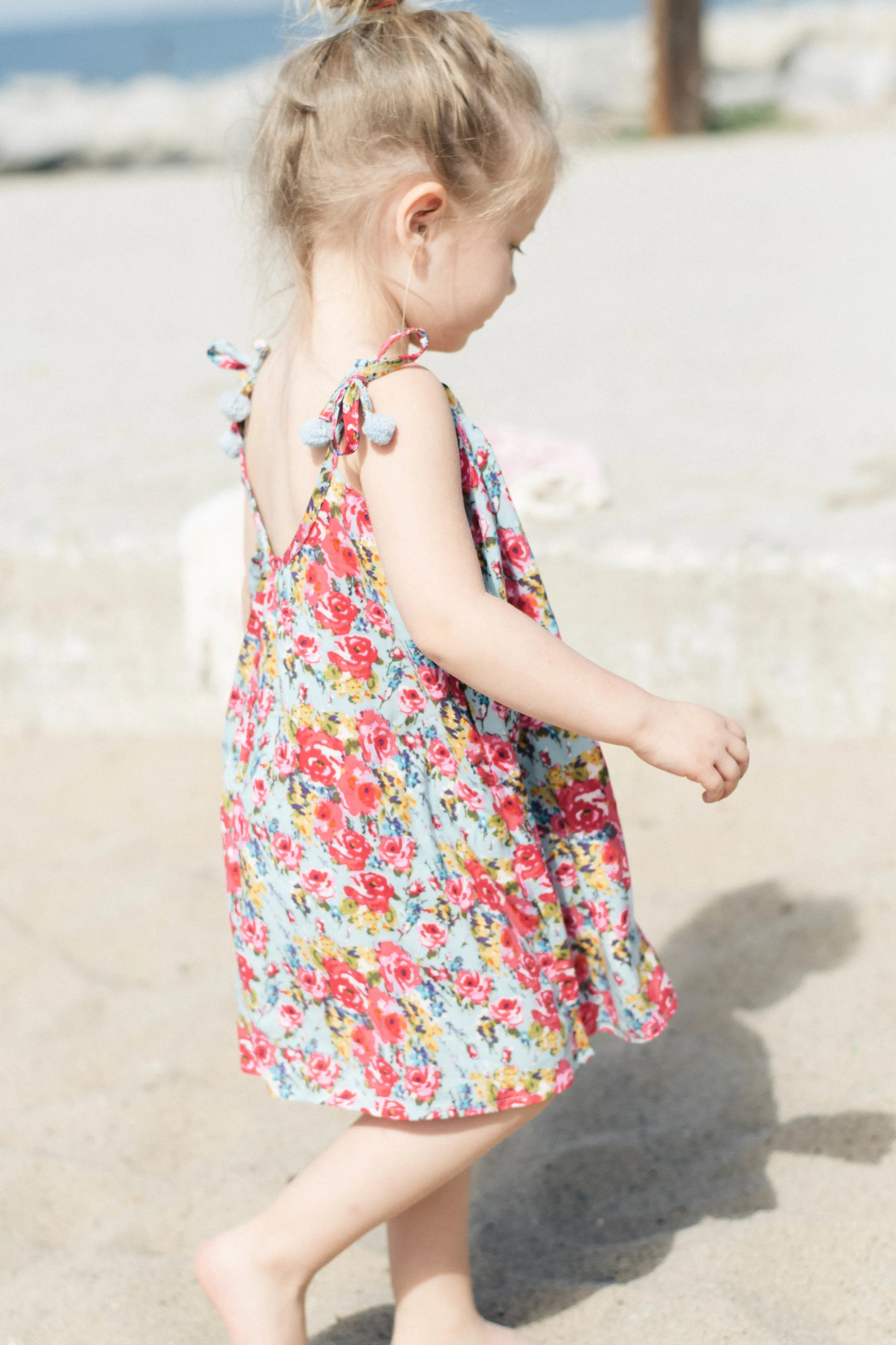 Floral Pom Pom Dress for Toddler Girls