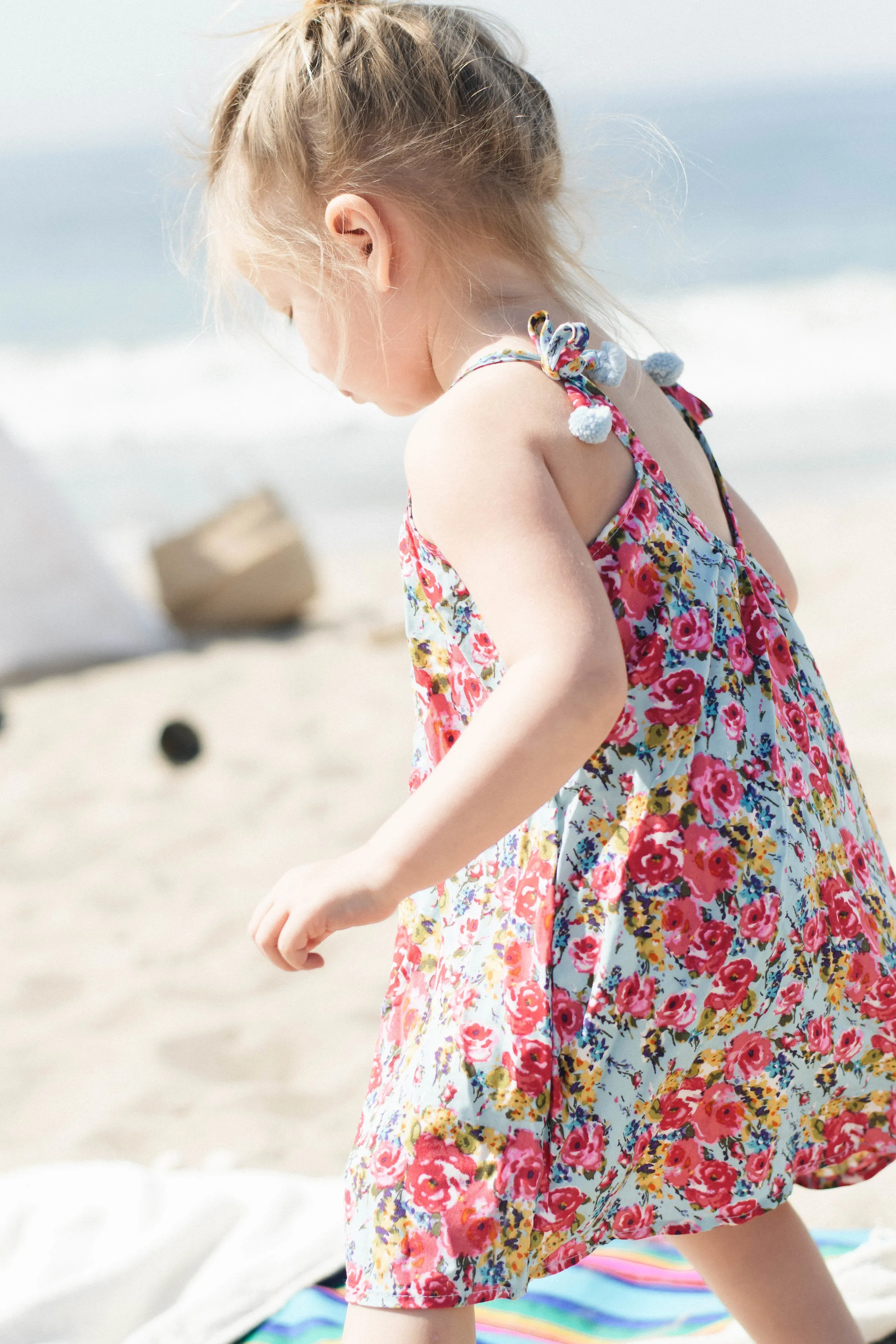 Floral Pom Pom Dress for Toddler Girls