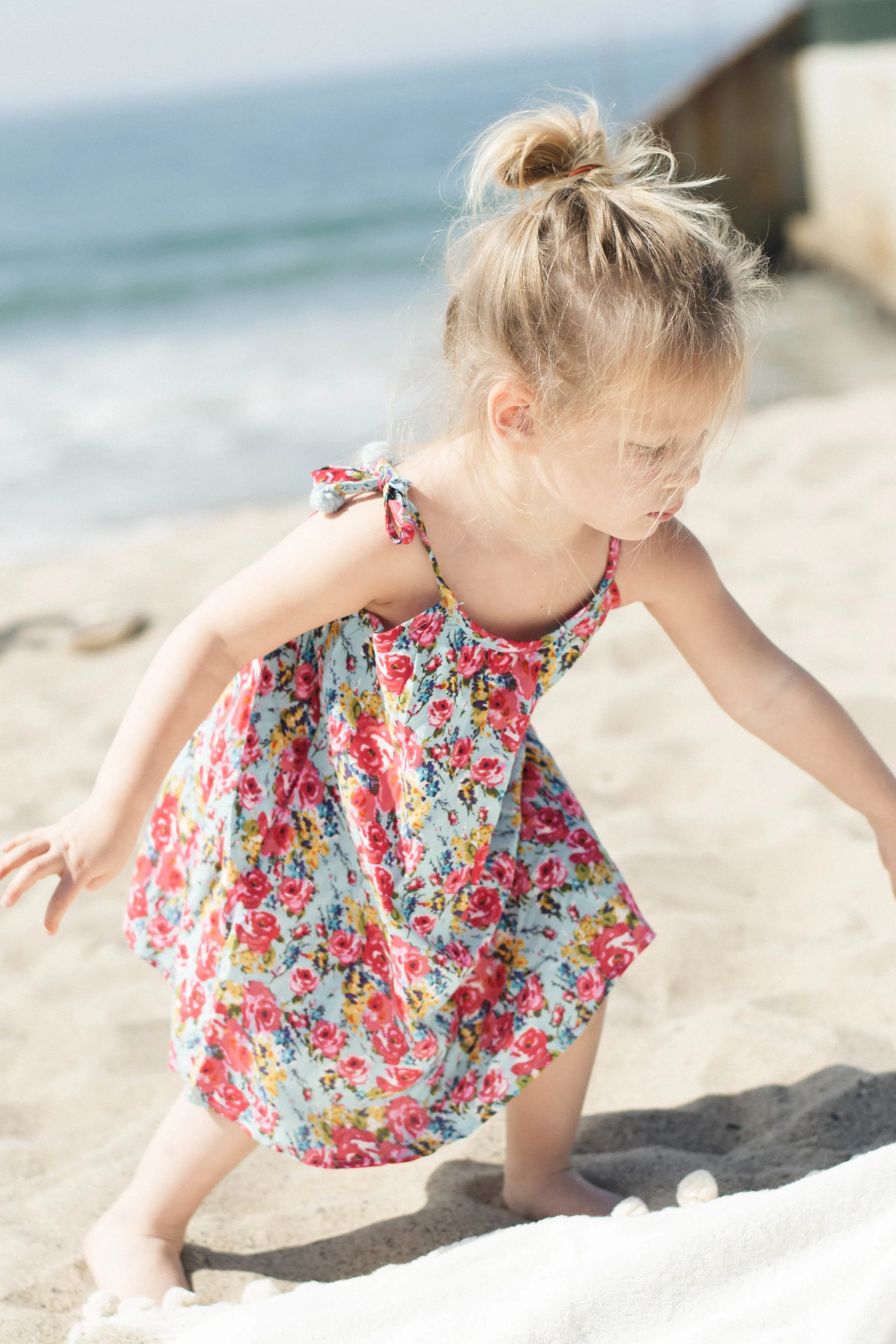 Floral Pom Pom Dress for Toddler Girls