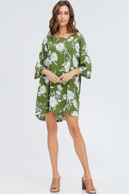 Floral Print Shirring Dress