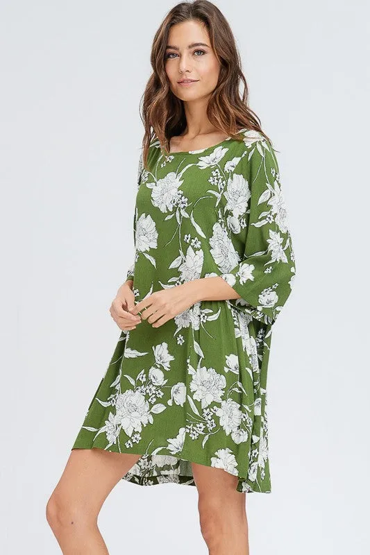 Floral Print Shirring Dress