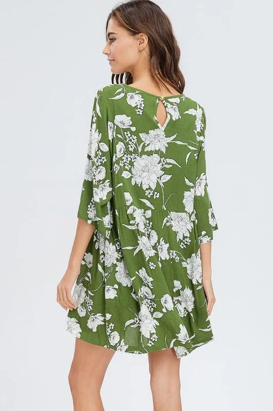 Floral Print Shirring Dress