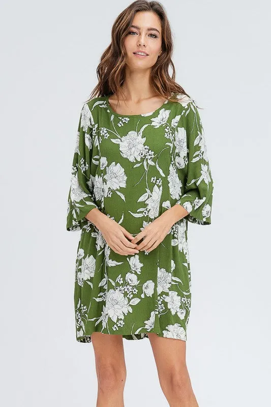 Floral Print Shirring Dress