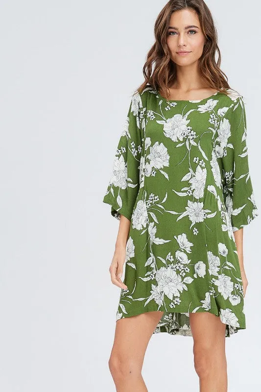 Floral Print Shirring Dress