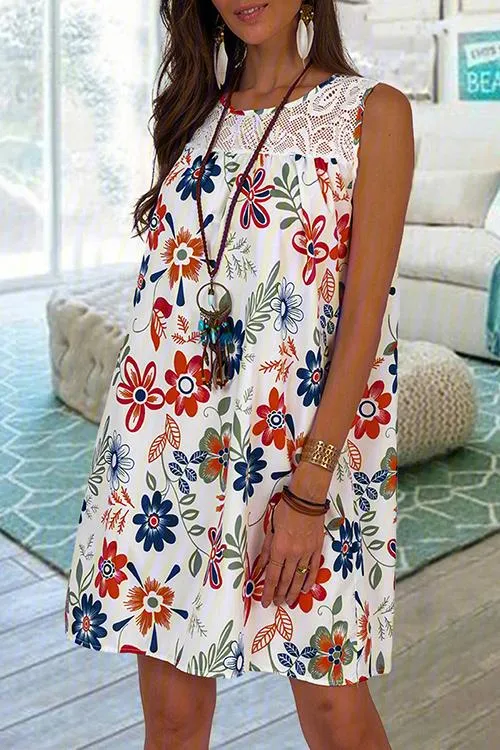 Floral Print Sleeveless Mini Dress