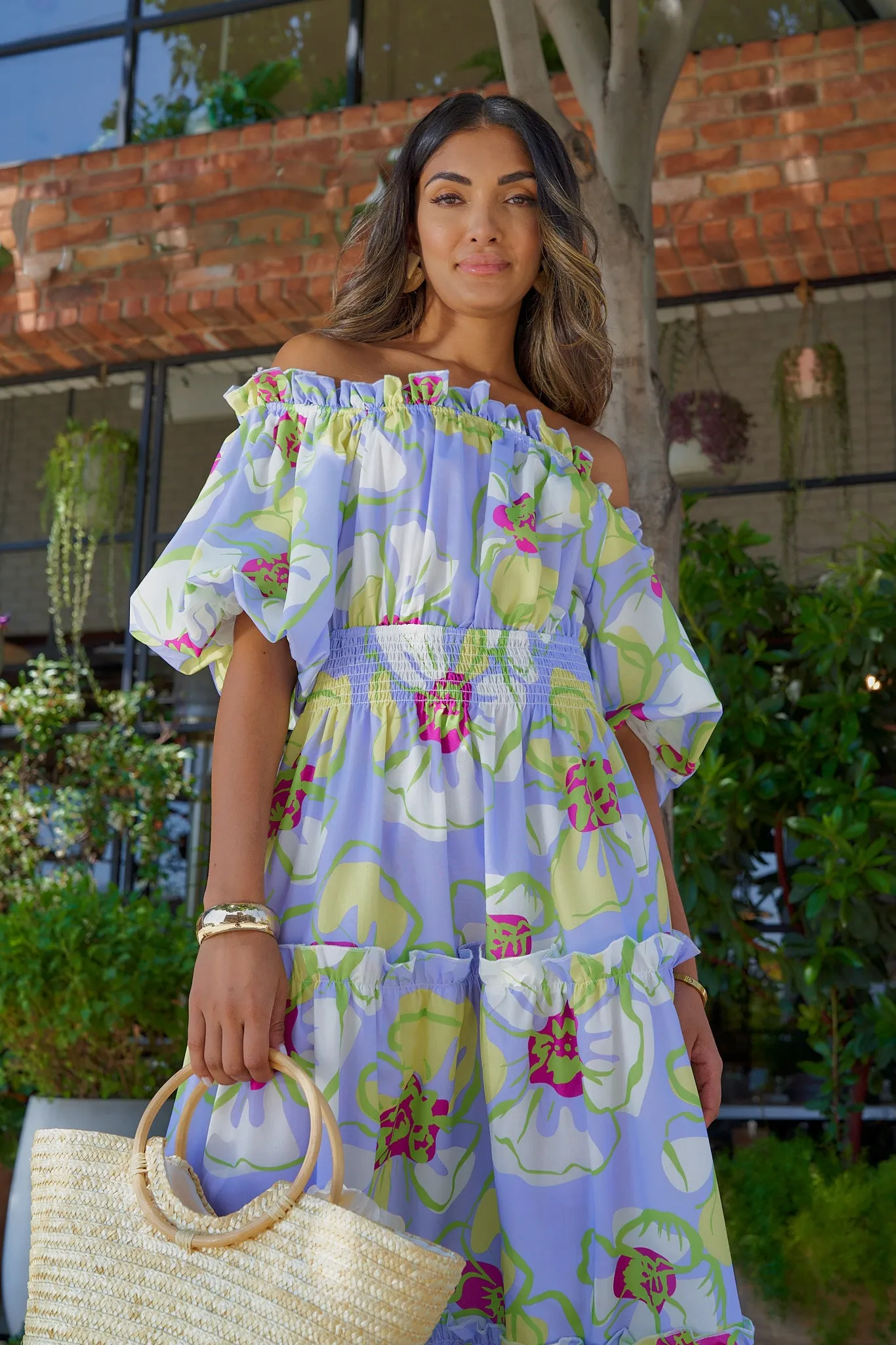 Floral Printed Off the Shoulder Dress