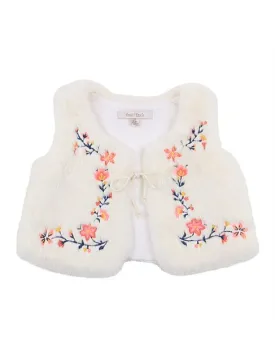 Fox & Finch Handmade Embroidered Fur Vest - Cloud (Size 3M-5Y)