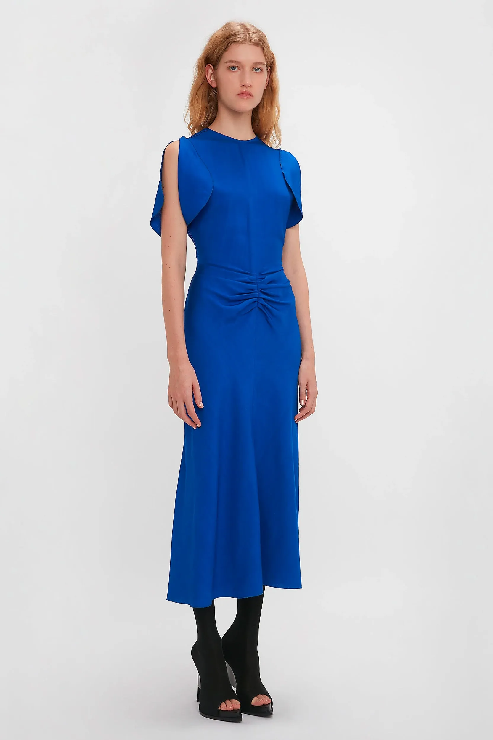 Gathered Waist Midi Dress in Palace Blue