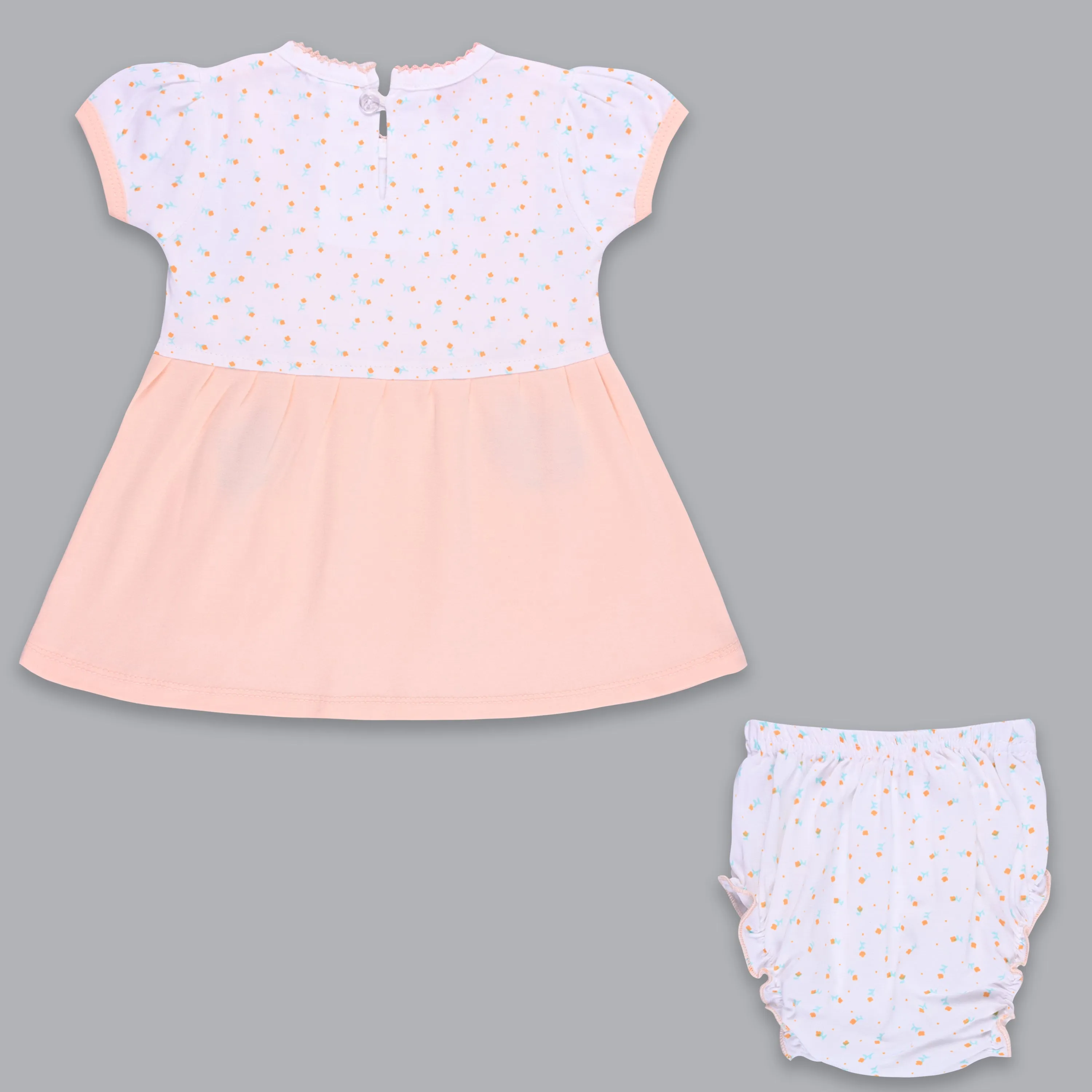 Girls Embroidered With Polka Print Frock Dress Comes With Brief.