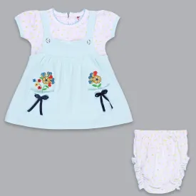 Girls Embroidered With Polka Print Frock Dress Comes With Brief.