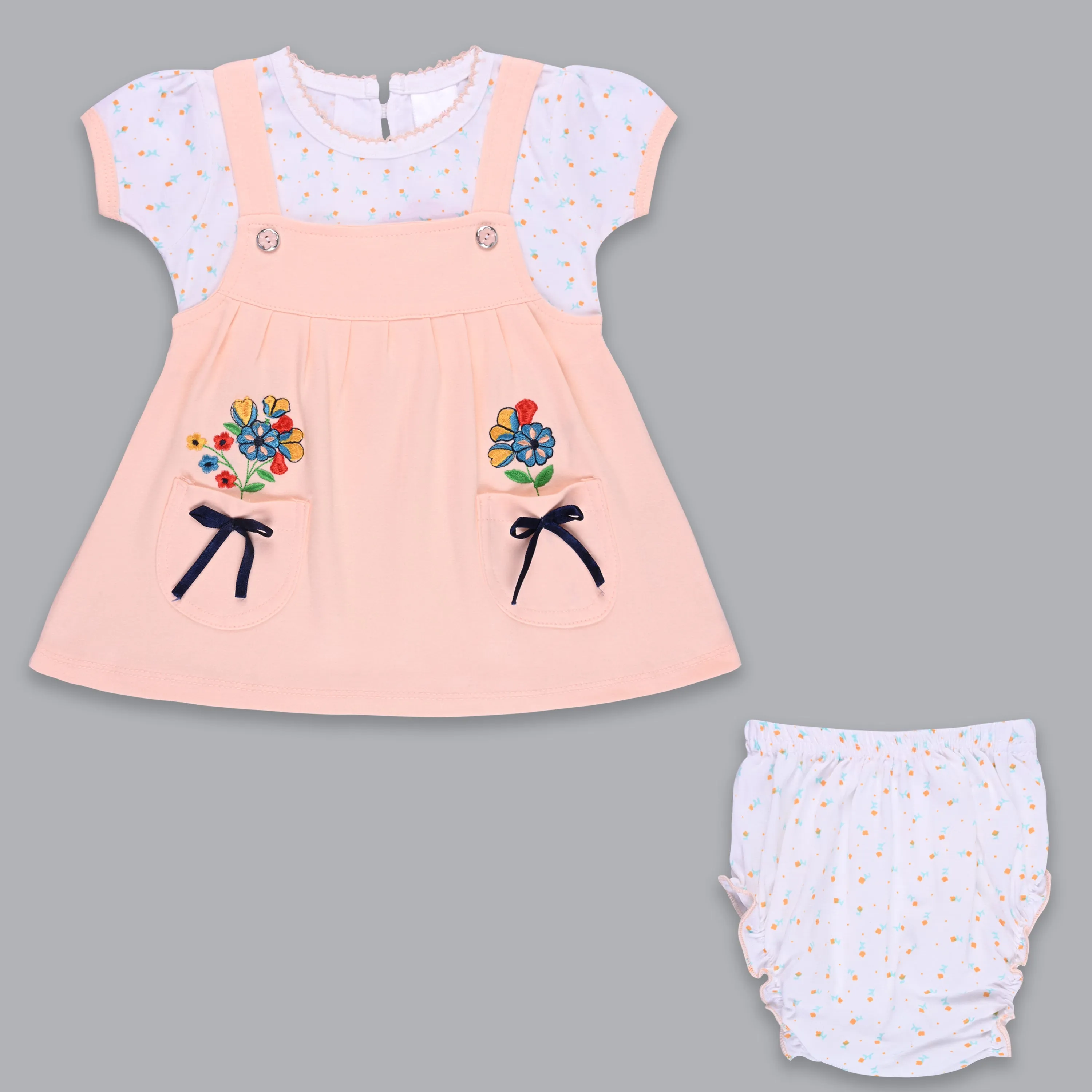 Girls Embroidered With Polka Print Frock Dress Comes With Brief.