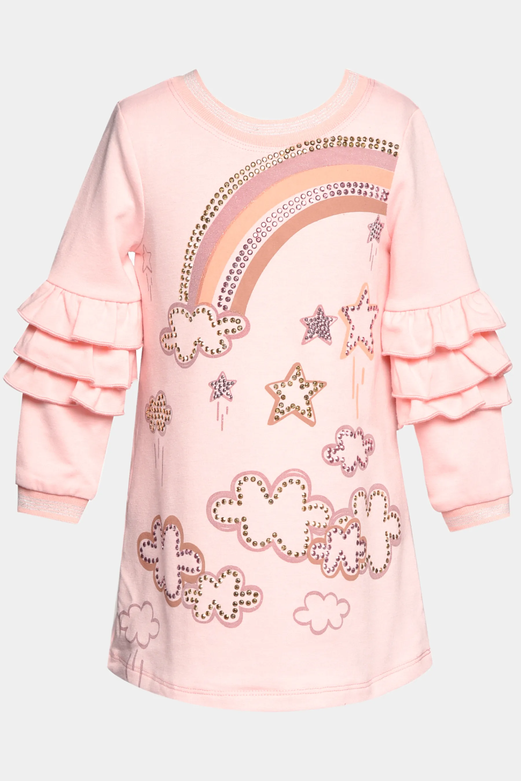 Girls Long Sleeve Cloud Print Ruffle Dress