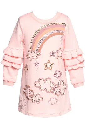 Girls Long Sleeve Cloud Print Ruffle Dress