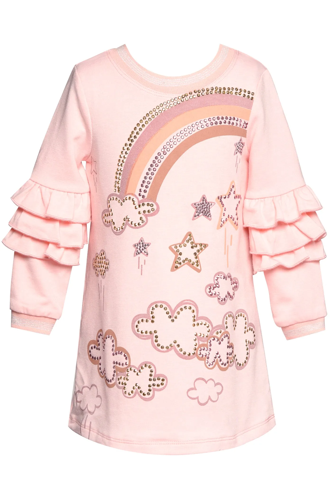 Girls Long Sleeve Cloud Print Ruffle Dress