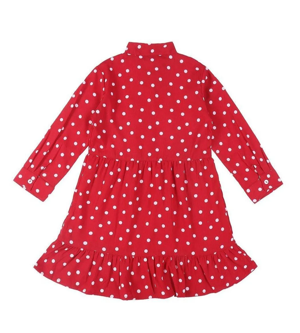 Girls Red & White Printed Shirt Dress