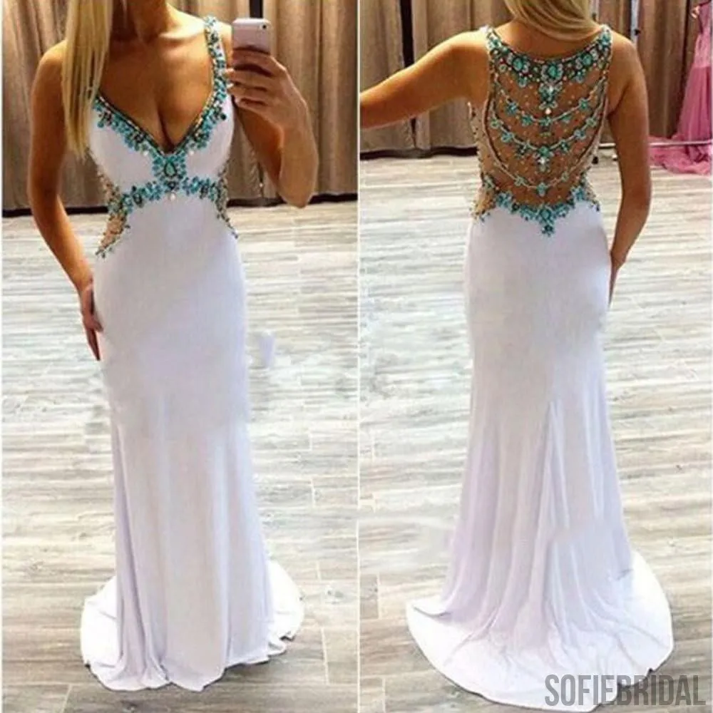 Gorgeous Rhinestone Beaded Long Mermaid Jersey Prom Dresses, PD0815