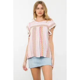 Hallie Stripe Pattern Flutter Sleeve THML Top-SALE