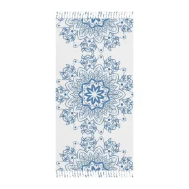 Handmade Mandala Design Boho Beach Cloth - Steel Blue - White