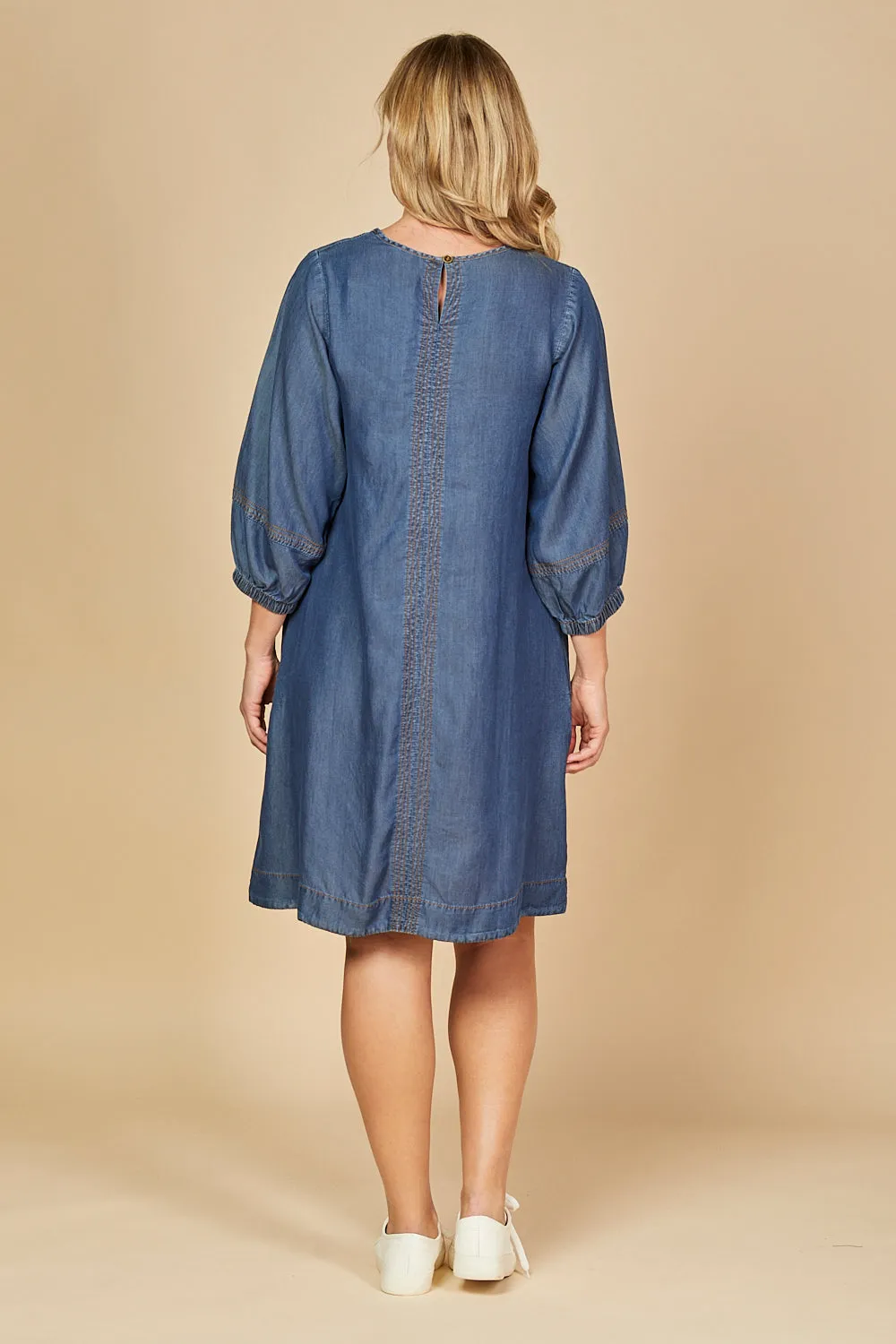 Hazel Short Shift Tencel Dress in Mid Wash