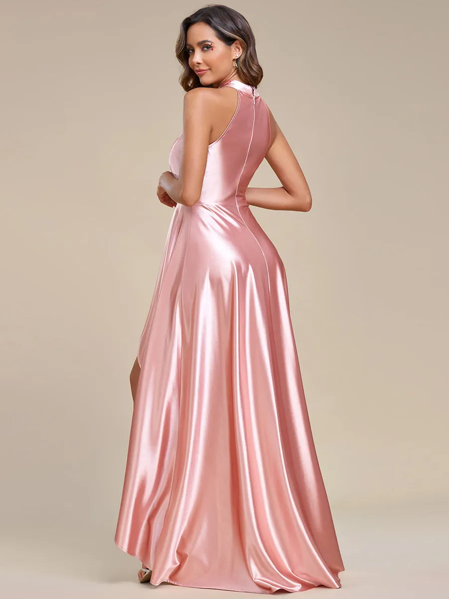 High Low Halter Neck Stain Wholesale Bridesmaid Dresses