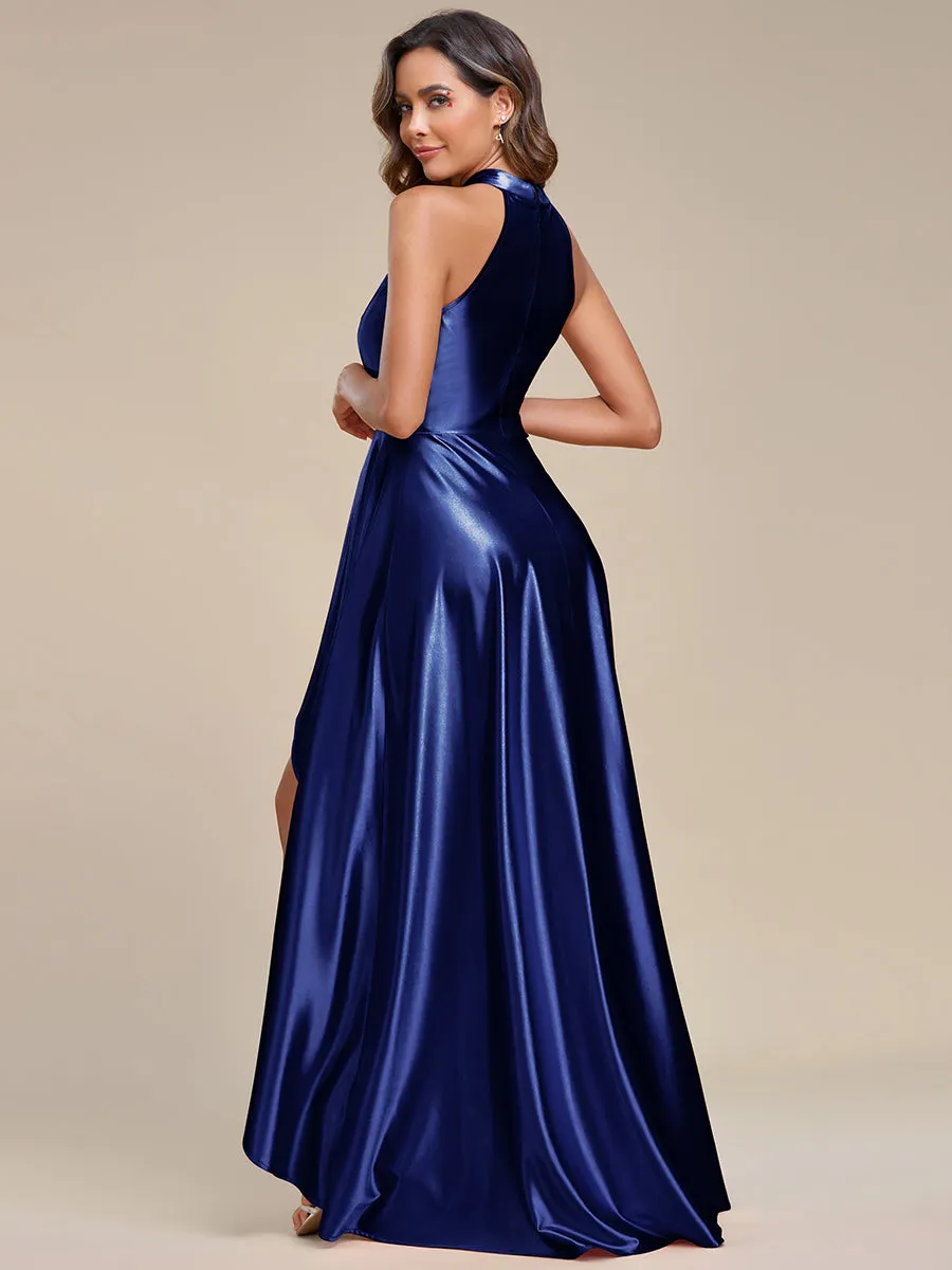 High Low Halter Neck Stain Wholesale Bridesmaid Dresses