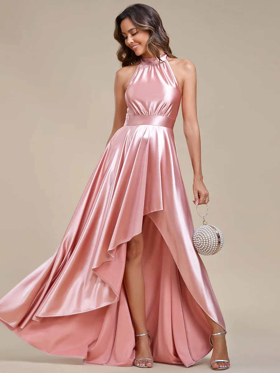 High Low Halter Neck Stain Wholesale Bridesmaid Dresses