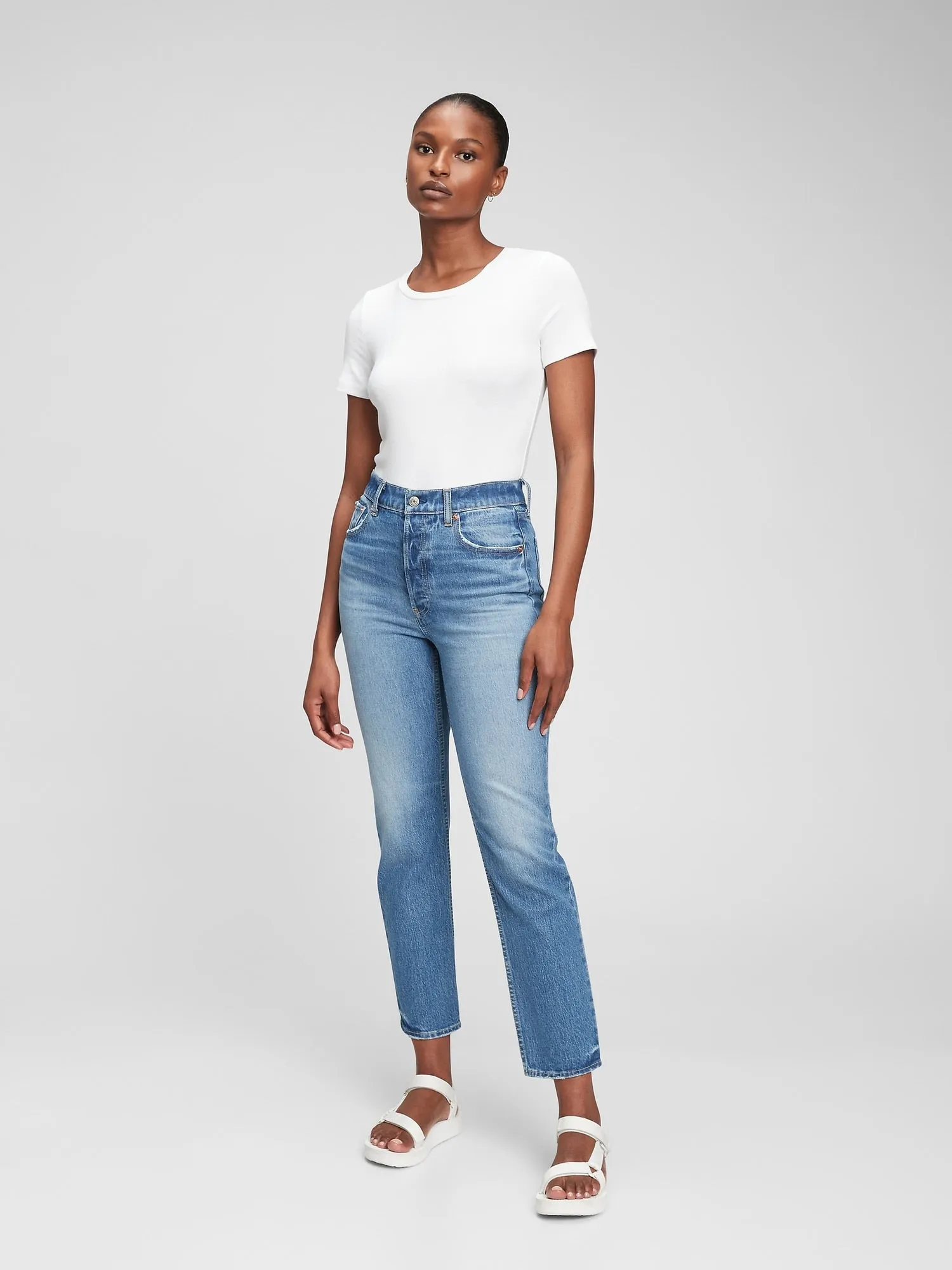 High Rise Cheeky Straight Jeans with Washwell