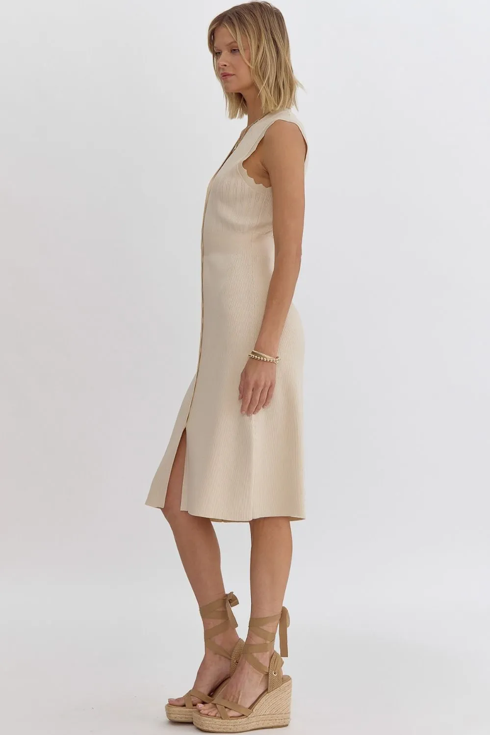 Hollie Ribbed Midi Dress (Cream)