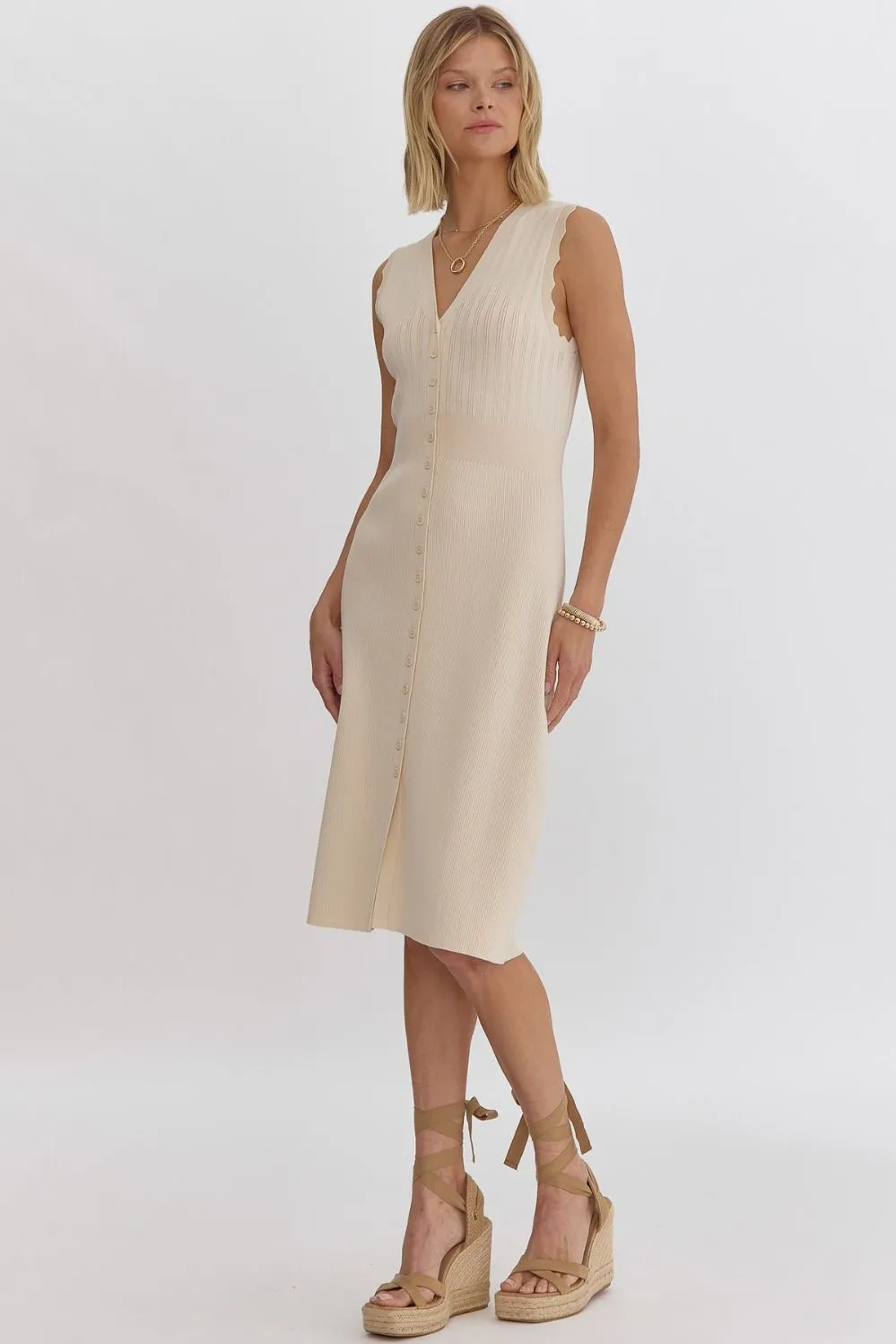 Hollie Ribbed Midi Dress (Cream)