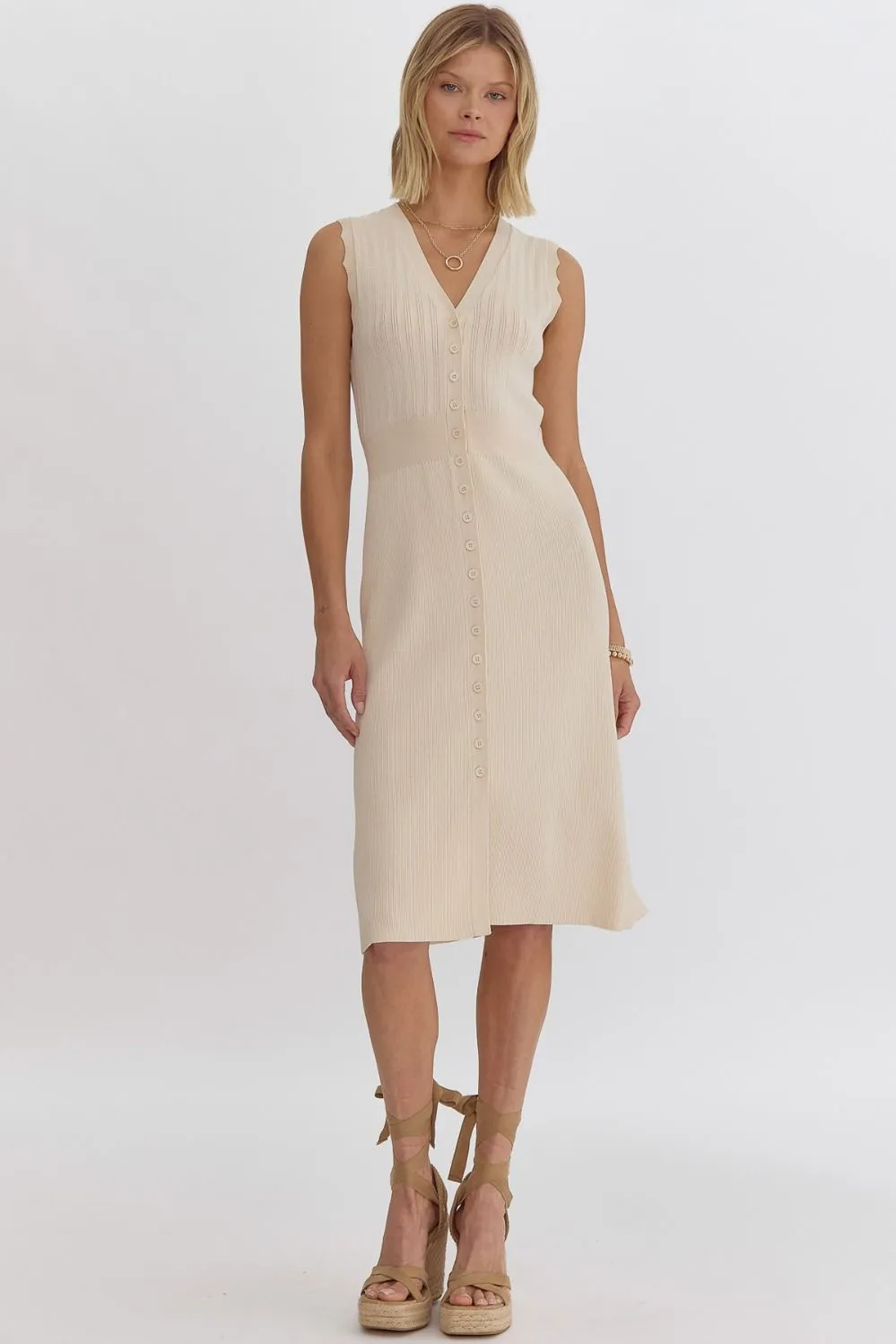 Hollie Ribbed Midi Dress (Cream)