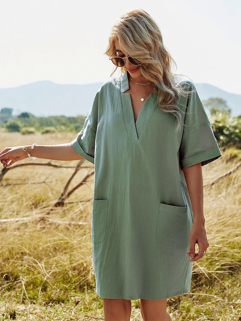 Jamie Oversize Shift Dress - Sage - LAST ONE