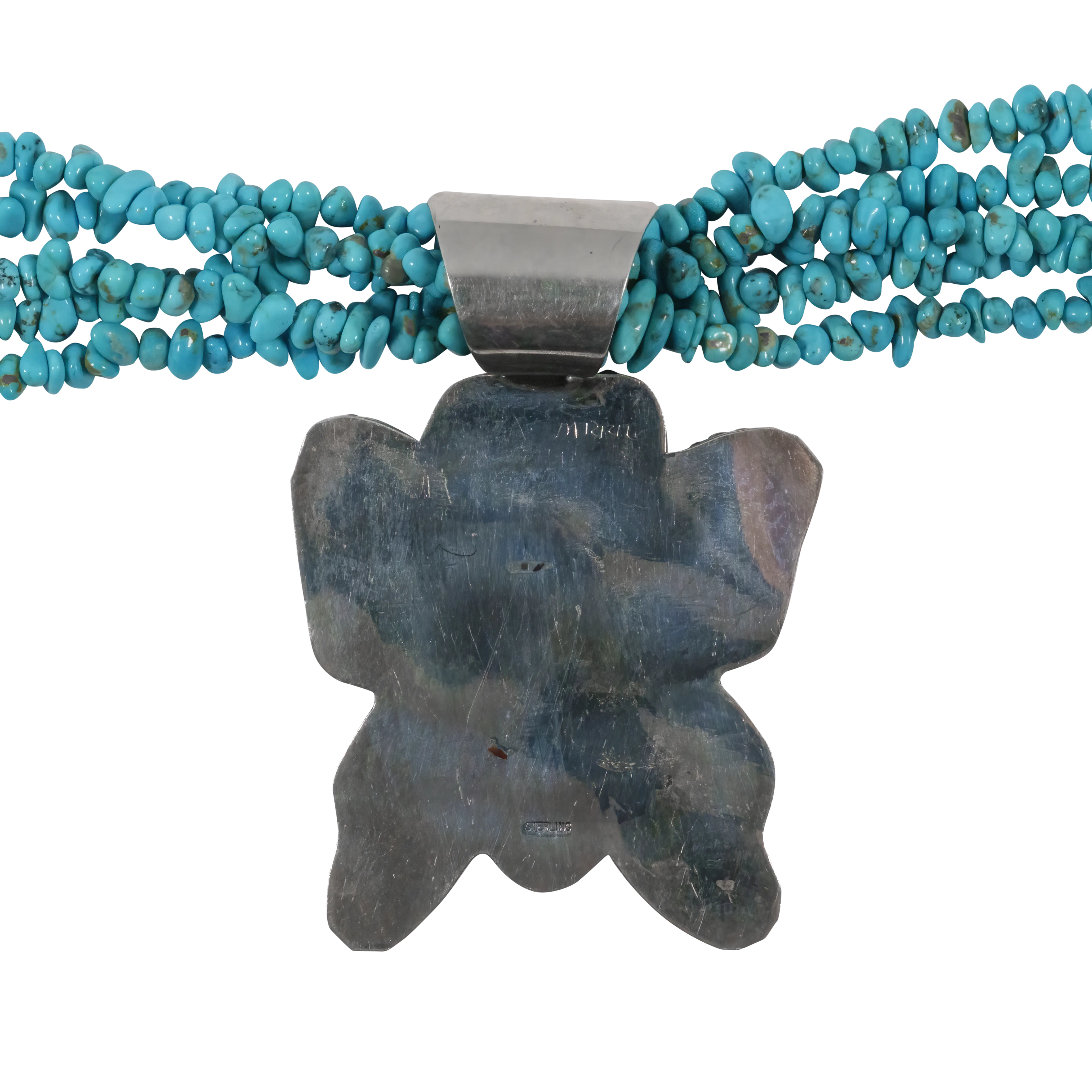 Jet, Spiny Oyster Shell, Dolomite, & Sleeping Beauty Turquoise Butterfly Necklace | Zuni Handmade