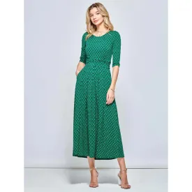 Jolie Moi Vintage Round Neck Jersey Green Multi Geometric Print Maxi Dress