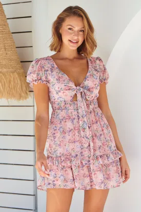 Josephine Chiffon Floral Pink Tie Front Dress