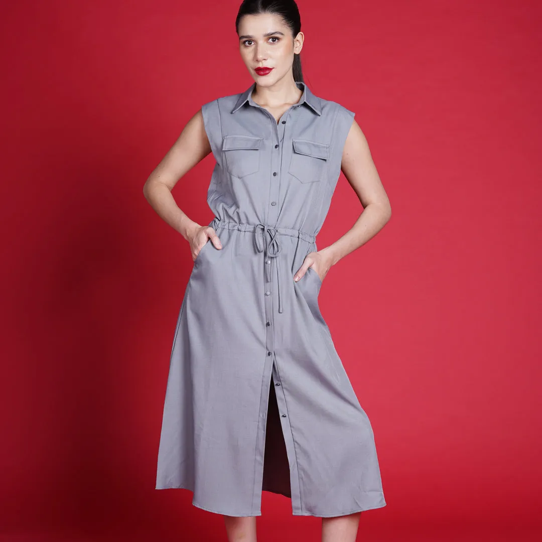 Kinsley Collared Shirt Drawstring Waist Dress