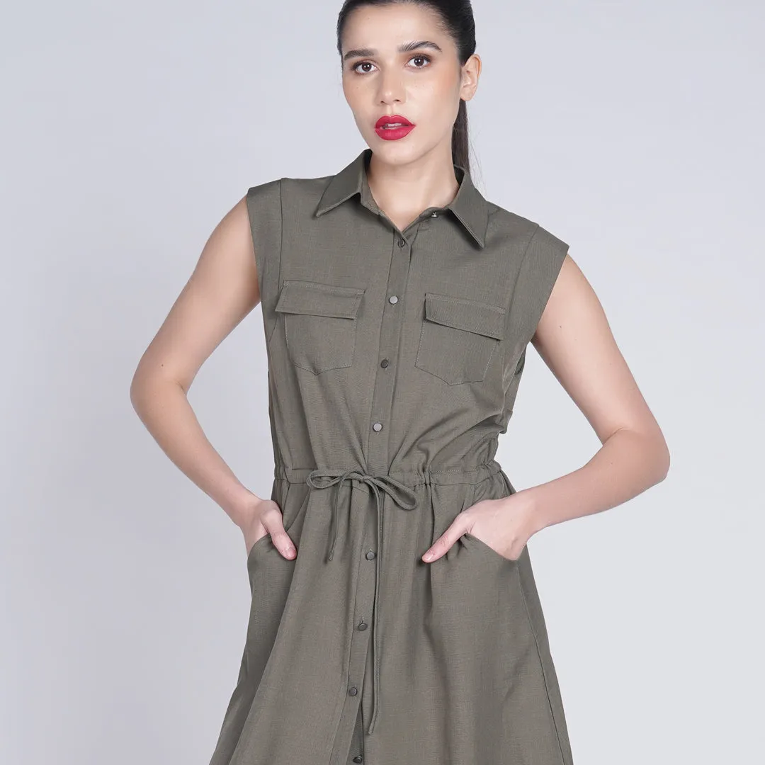 Kinsley Collared Shirt Drawstring Waist Dress