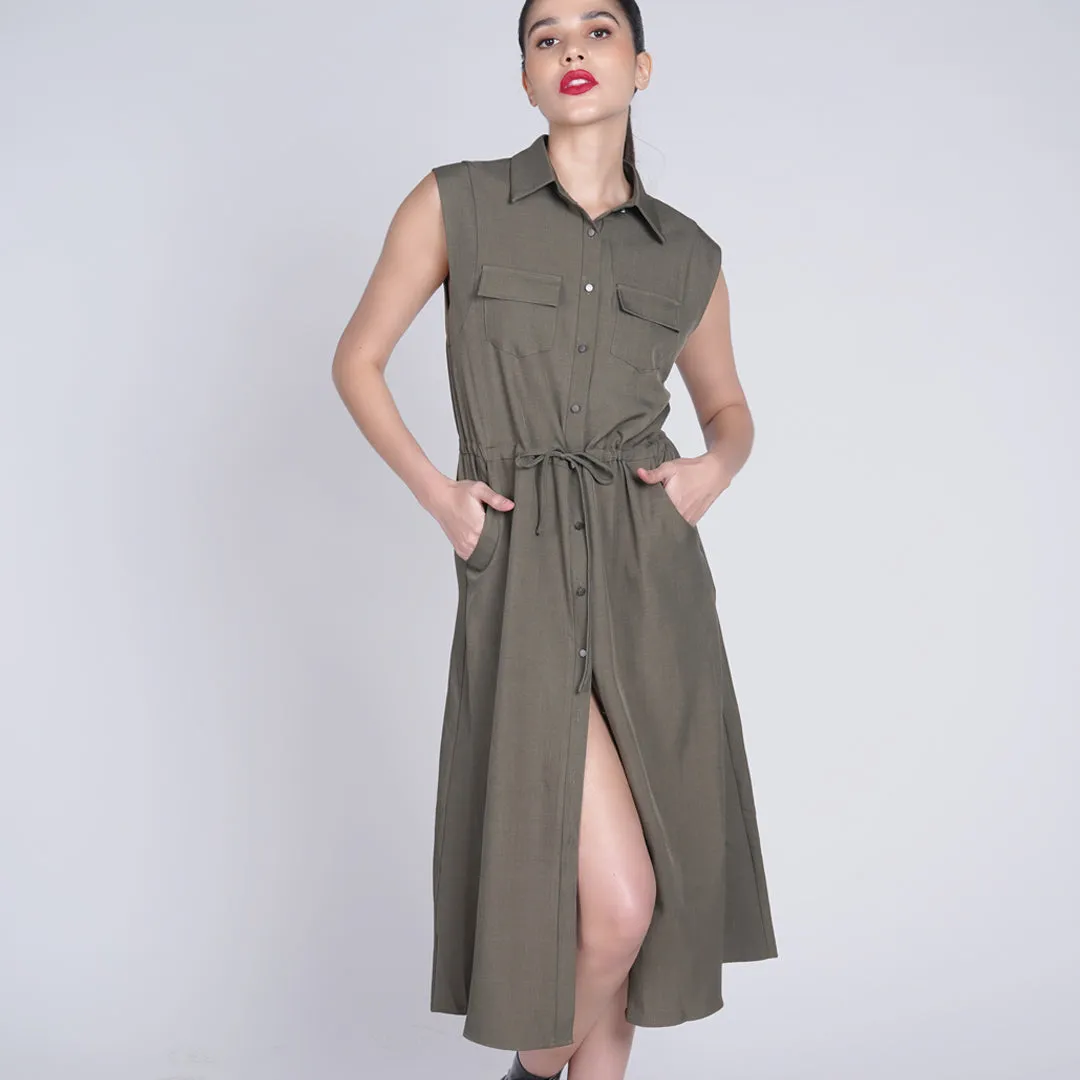 Kinsley Collared Shirt Drawstring Waist Dress