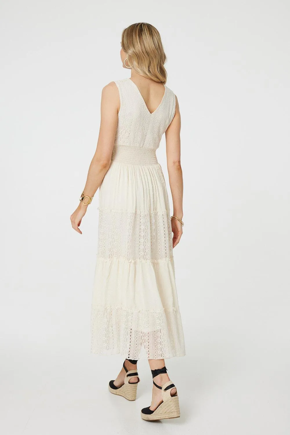 Lace Detail Sleeveless Tiered Maxi Dress