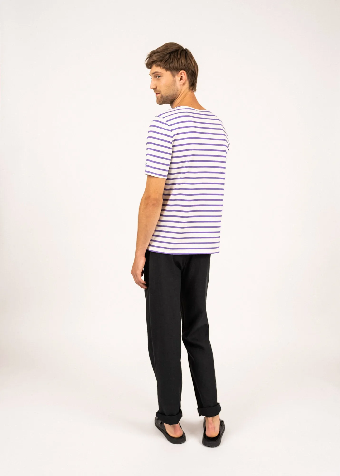 Levant short sleeve striped sailor shirt - regular fit, in light cotton (ECUME/VIOLET)