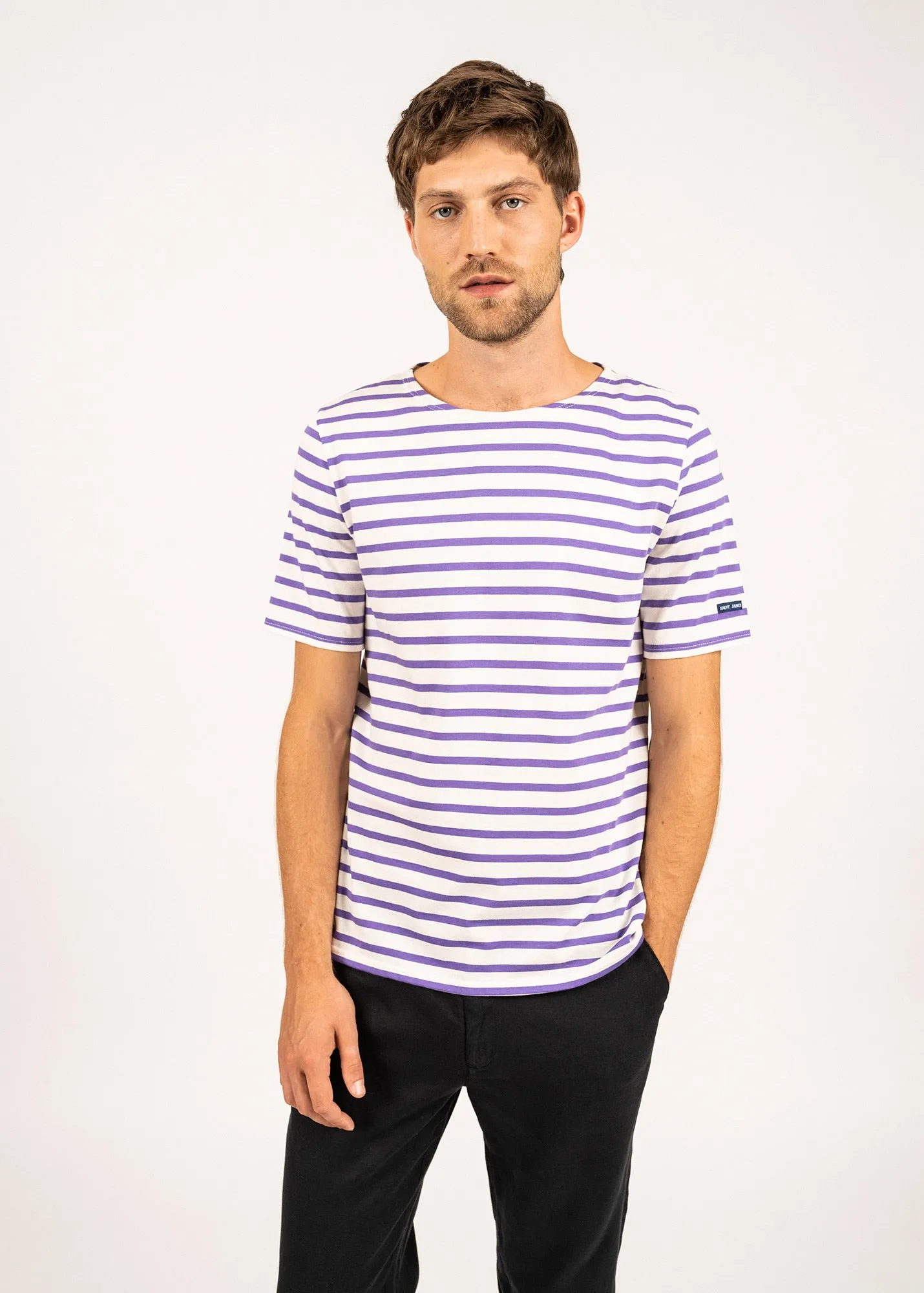 Levant short sleeve striped sailor shirt - regular fit, in light cotton (ECUME/VIOLET)