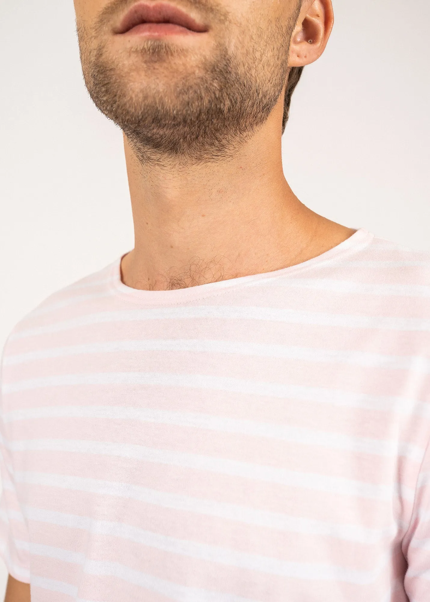 Levant short sleeve striped sailor shirt - regular fit, in light cotton (ROSE DOUX/NEIGE)