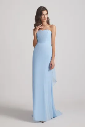 Light Blue Chiffon Strapless Sweetheart Bridesmaid Dresses (AF0020)