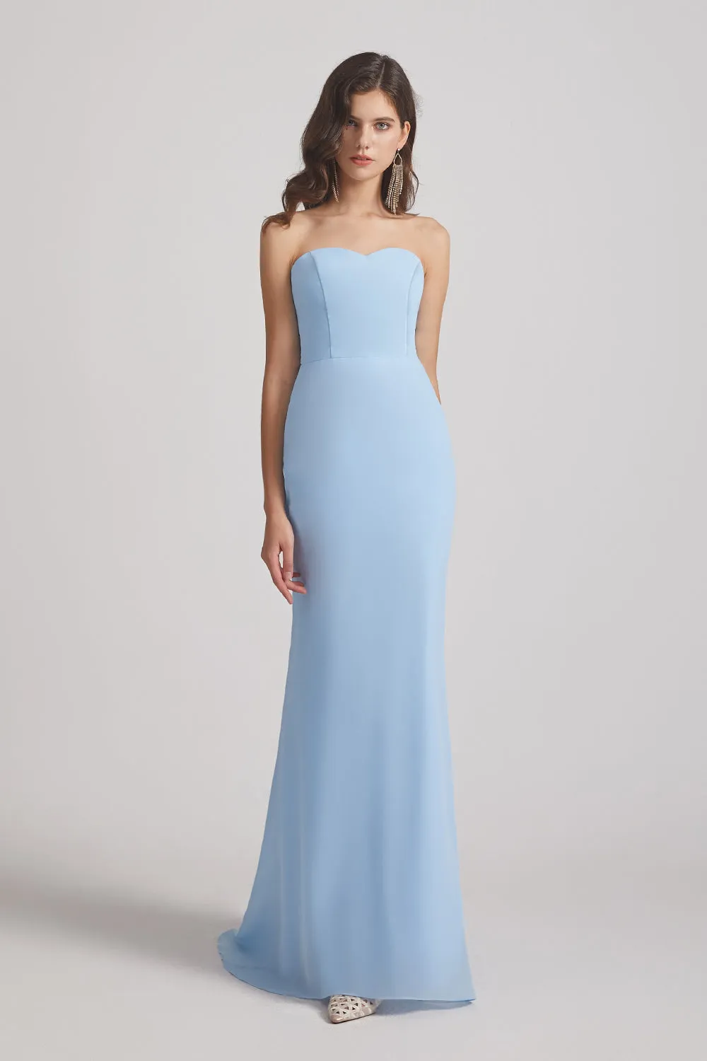 Light Blue Chiffon Strapless Sweetheart Bridesmaid Dresses (AF0020)