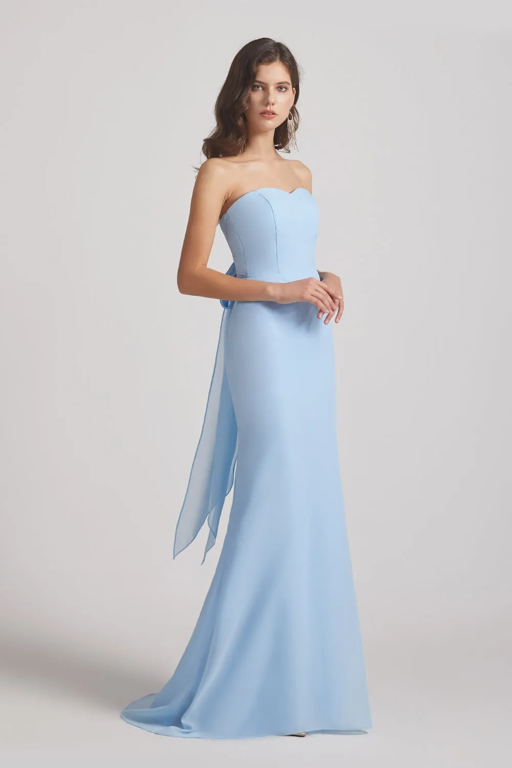 Light Blue Chiffon Strapless Sweetheart Bridesmaid Dresses (AF0020)